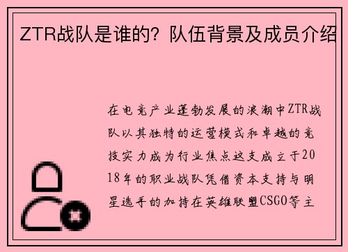 ZTR战队是谁的？队伍背景及成员介绍